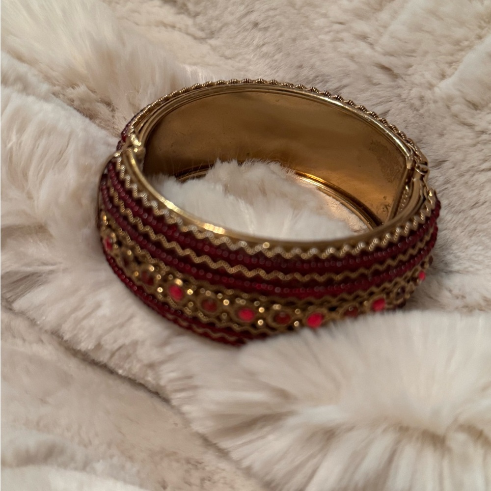 Elegant Gold and Red Bangle Bracelet